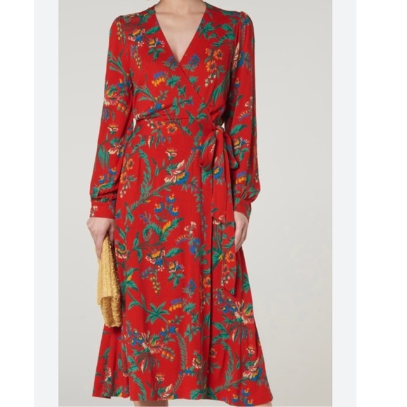 LK BENNET Ella Red Wild Flower Wrap Dress - Picture 1 of 8